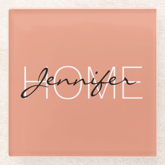 Zuhause monogramm des dunklen Lachs Glasuntersetzer (Vorderseite)