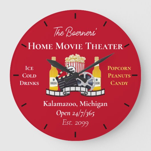 Zuhause Movie Theater Popcorn Clapperboard Film Große Wanduhr (Vorderseite)