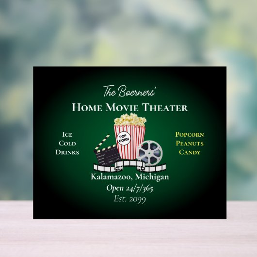 Zuhause Movie Theater Popcorn Film Green Acrylic S Acrylschild (Neutral)