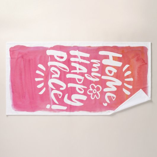 ZUHAUSE my Happy Place! Aquarellfarbe Rosa Freude Badehandtuch (Badehandtuch)