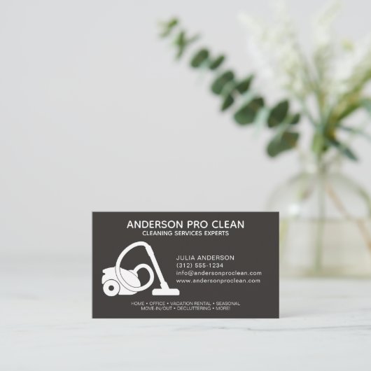 Zuhause & Office Beruflich Clearing Service Black Visitenkarte (Stehend Vorderseite)