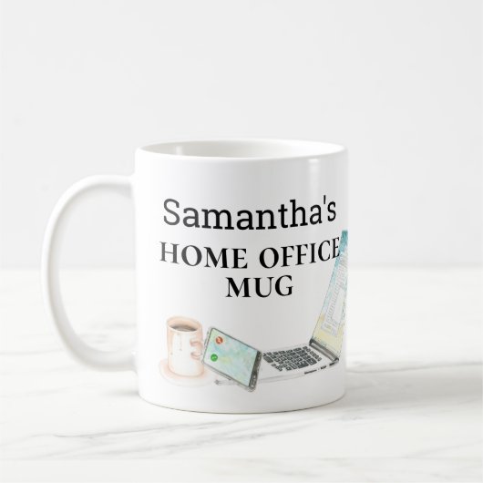 Zuhause Office Name Watercolor Phone Computer Kaffeetasse (Links)