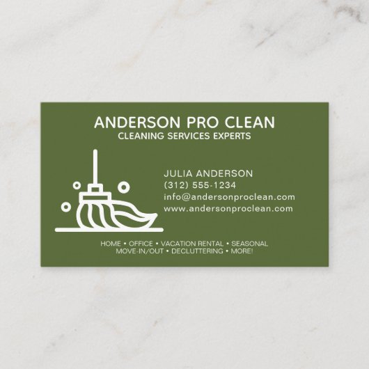 Zuhause & Office Pro Reinigungs-Service Grün Visitenkarte (Vorderseite)