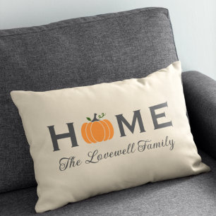 Zuhause Orange Pumpkin Personalisiert Nachname Fal Lendenkissen