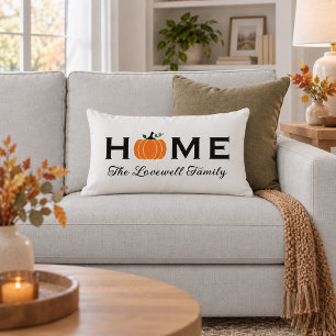 Zuhause Orange Pumpkin Personalisiert Nachname Fal Lendenkissen