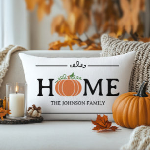 Zuhause Orange Pumpkin White Custom Nachname Lumba Lendenkissen
