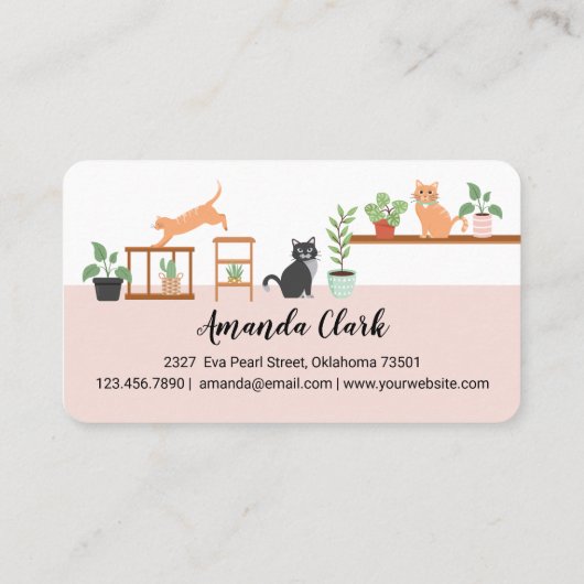 Zuhause Pet Sitting Loveable Happy Cat & House Pfl Visitenkarte (Rückseite)