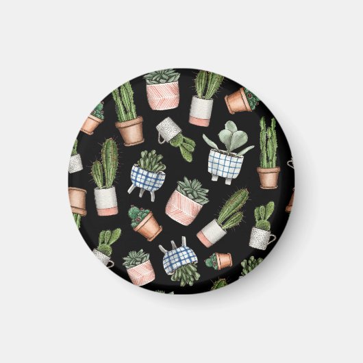 Zuhause-Pflanze für Aquarellbilder schwarz Nahtlos Magnet (Vorne)