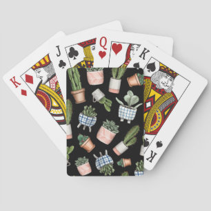 Zuhause-Pflanze für Aquarellbilder schwarz Nahtlos Spielkarten