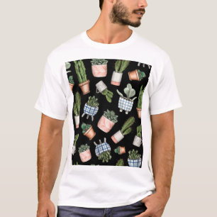 Zuhause-Pflanze für Aquarellbilder schwarz Nahtlos T-Shirt
