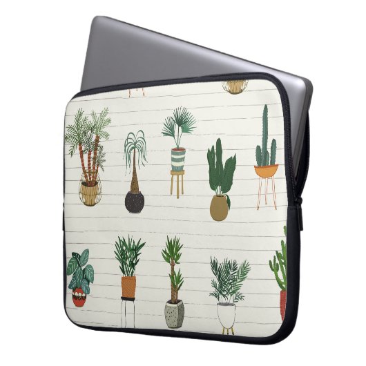 Zuhause Pflanze: Handgezeichnetes Nahtloses Innere Laptopschutzhülle (Vorderseite Links)