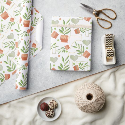 Zuhause-Pflanze in Keramik-Pools Wasserfarbmuster Geschenkpapier (Kunsthandwerk)