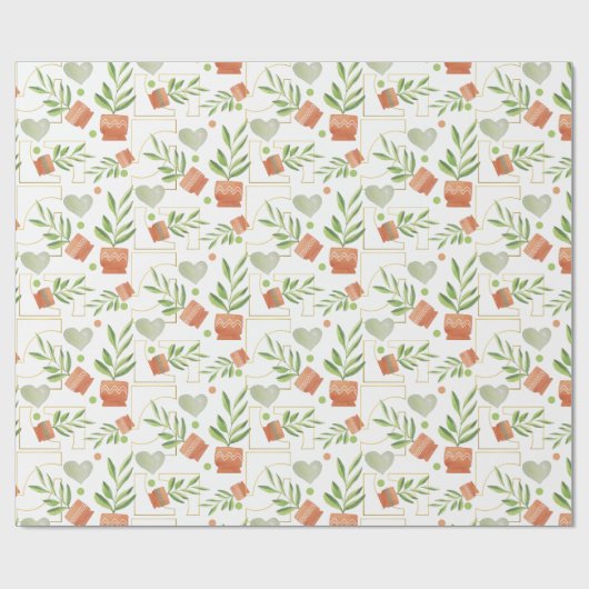 Zuhause-Pflanze in Keramik-Pools Wasserfarbmuster Geschenkpapier (Flach)