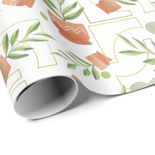 Zuhause-Pflanze in Keramik-Pools Wasserfarbmuster Geschenkpapier (Rolleneckpunkt)