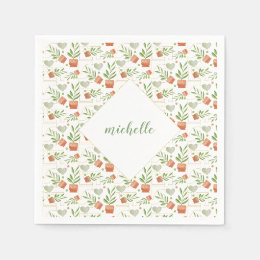 Zuhause-Pflanze in Keramik-Pools Wasserfarbmuster Serviette (Vorderseite)