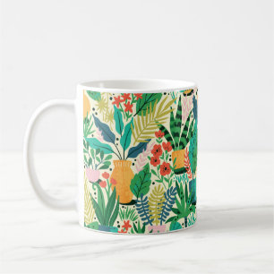 Zuhause-Pflanze in Keramik-Töpfen nahtlos Muster. Kaffeetasse