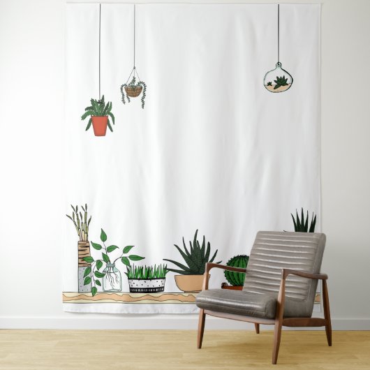 Zuhause Potted Pflanze Doodle Art Wandteppich (Beispiel)