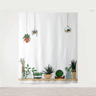 Zuhause Potted Pflanze Doodle Art Wandteppich