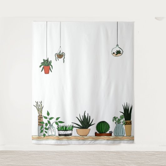 Zuhause Potted Pflanze Doodle Art Wandteppich (Vorderseite)