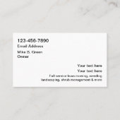 Zuhause Rasen und Landungskarten Visitenkarte (Rückseite)