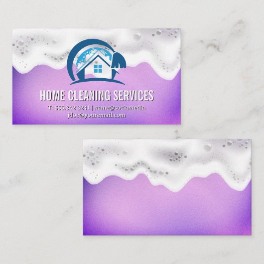 Zuhause-Reinigung | Soap Suds | Lila Visitenkarte (Vorne/Hinten)
