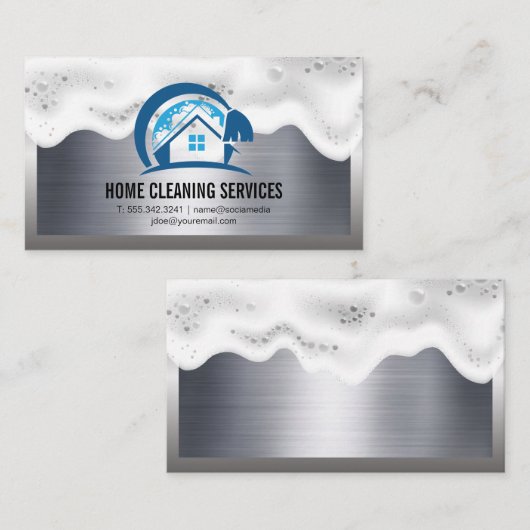 Zuhause-Reinigungs-Logo | Seifenspulen | Metallisc Visitenkarte (Vorne/Hinten)