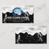 Zuhause-Reinigungs-Logo | Soap Suds | Schwarzer Ma Visitenkarte (Vorne/Hinten)