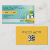 Zuhause-Reinigungsdienste Aquamarin Gelber QR-Code Visitenkarte (Vorne/Hinten)