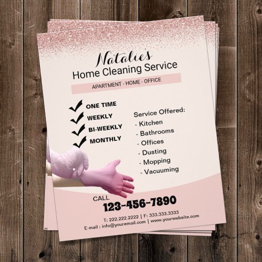 Zuhause-Reinigungsservice Rosa Rose Gold Glitzer Flyer