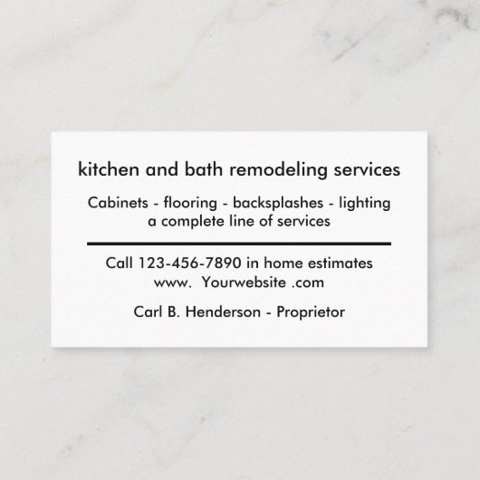 Zuhause Remodeling Service Visitenkarte (Rückseite)