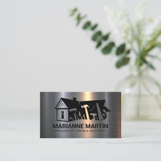Zuhause-Renovierungen | Bauwerkzeuge | Metall Visitenkarte (Stehend Vorderseite)