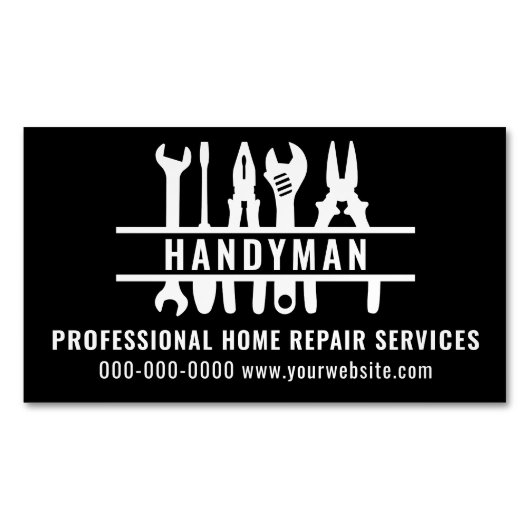 Zuhause Repair Services Black & White Handyman Magnetische Visitenkarte (Vorderseite)