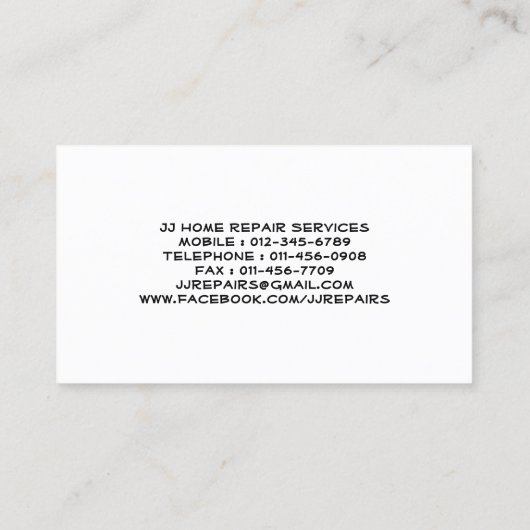 Zuhause Reparatur Handyman-Visitenkarte Visitenkarte (Rückseite)