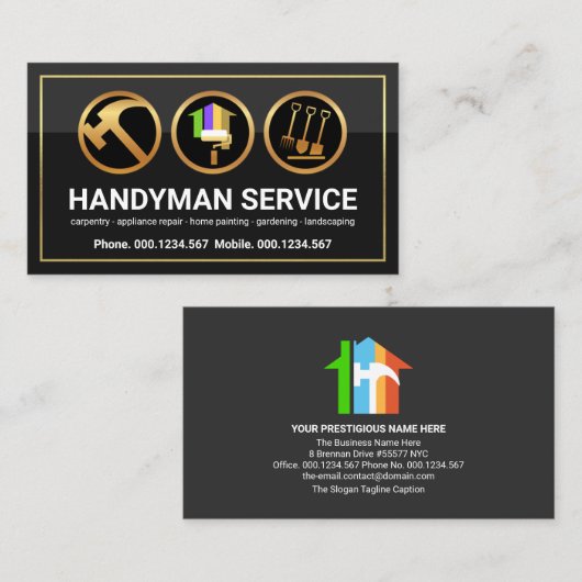 Zuhause-Reparatur von Gold Bracket Handyman Tools Visitenkarte (Vorne/Hinten)
