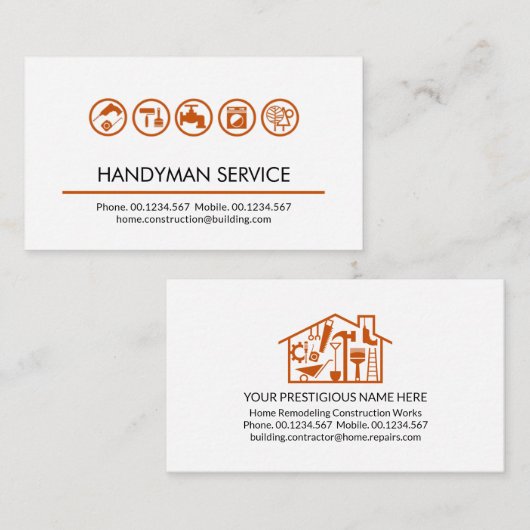 Zuhause-Reparaturen von Handyman Tools Visitenkarte (Vorne/Hinten)