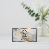 Zuhause-Reparaturhammer-Logo | Marmormetall - Gren Visitenkarte (Stehend Vorderseite)