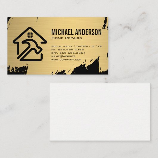 Zuhause-Reparaturlogo | Gold gebürstet Visitenkarte (Vorne/Hinten)