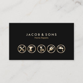 Zuhause repariert Gold Icons Business Card Visitenkarte