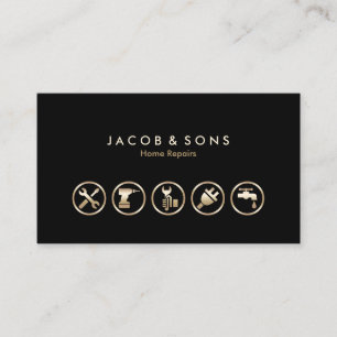 Zuhause repariert Gold Icons Business Card Visitenkarte