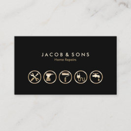 Zuhause repariert Gold Icons Business Card Visitenkarte