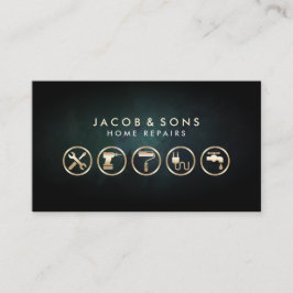 Zuhause repariert Gold Icons Türkis Grunge Textur Visitenkarte