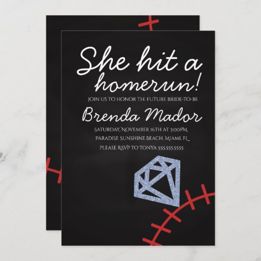 Zuhause Run Brautparty Baseball Theme Chalkboard Einladung (Vorne/Hinten)