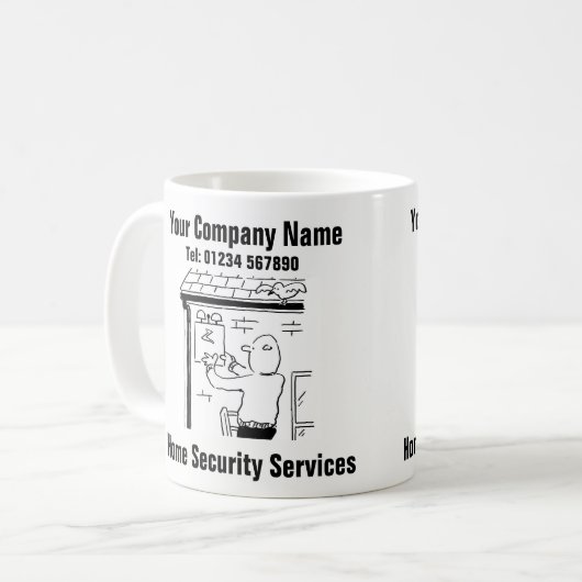 Zuhause Security Services Cartoon Kaffeetasse (Vorderseite Links)