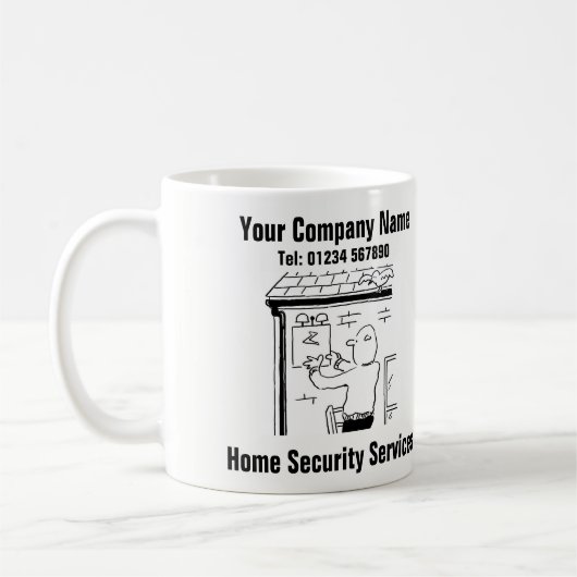 Zuhause Security Services Cartoon Kaffeetasse (Links)