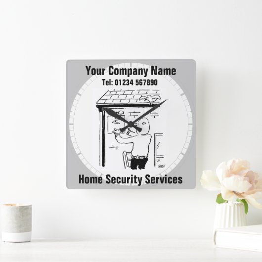 Zuhause Security Services Cartoon Quadratische Wanduhr (Zuhause)