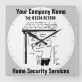 Zuhause Security Services Cartoon Quadratische Wanduhr (Vorderseite)