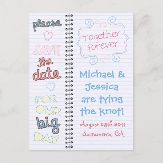 Zuhause Sketch Save the Date Notebook-Postkarte Ankündigungspostkarte (Vorderseite)