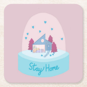 Zuhause Snow Globe bleibe Hearts Rechteckiger Pappuntersetzer