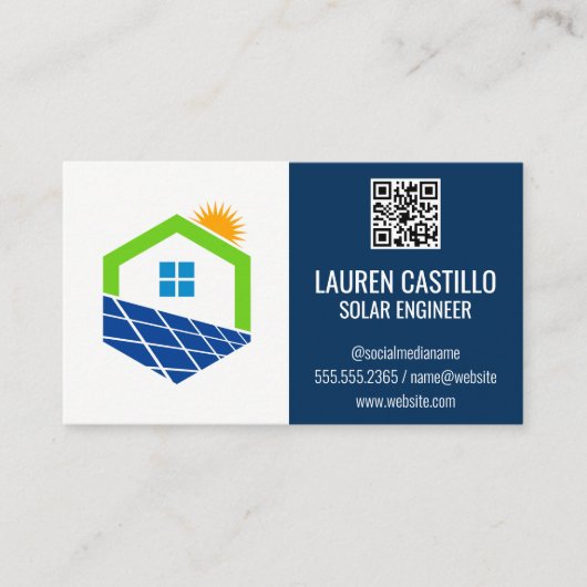 Zuhause Solar-Logo | QR Scan Code Business Card Visitenkarte (Vorderseite)