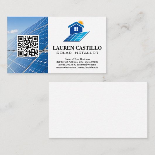 Zuhause-Solar-Panel-Logo | QR-Visitenkarte Visitenkarte (Vorne/Hinten)